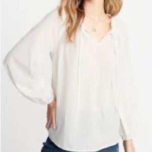 Peasant White Blouse P.Cill size S Oversize Lightweight Sheer Prairie
